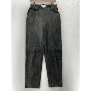 Vintage Talbots Leather Pants Women's 8 Black Relaxed Fit Tapered Leg Lined $248